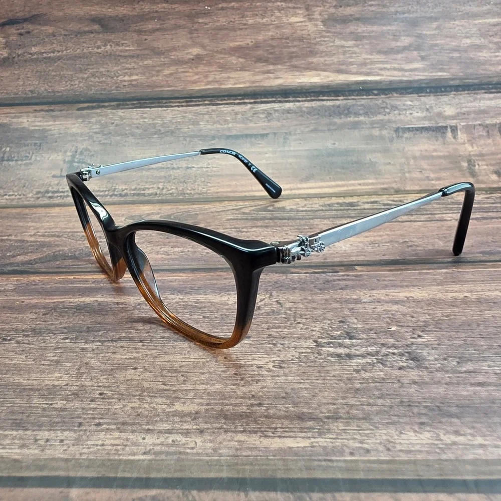 Coach HC6107 Black Amber Glitter Gradient Cat Eye Eyeglasses 52 17 140 HC 6107